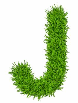 Letter of grass alphabet. Grass letter J isolated on white background. 3d illustration