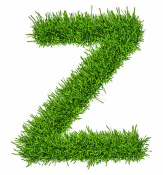 Letter of grass alphabet. Grass letter Z isolated on white background. 3d illustration