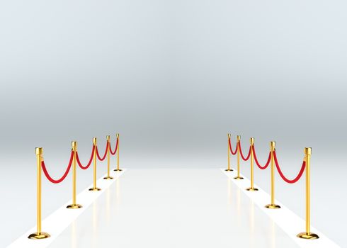 White glossy carpet with a barrier. 3d illustration