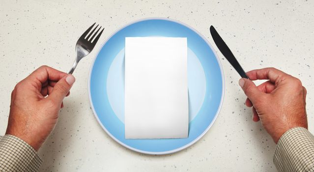 empty white blank for copy space on plate of consumer