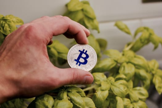 Digital currency physical metal bitcoin coin. Cryptocurrency cash concept.