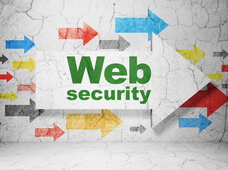 Web development concept:  arrow with Web Security on grunge textured concrete wall background, 3D rendering