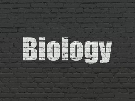 Science concept: Painted white text Biology on Black Brick wall background
