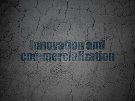 Science concept: Blue Innovation And Commercialization on grunge textured concrete wall background