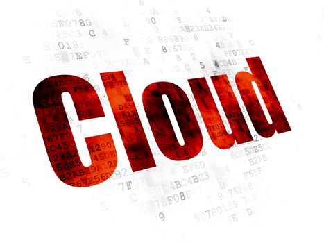 Cloud technology concept: Pixelated red text Cloud on Digital background