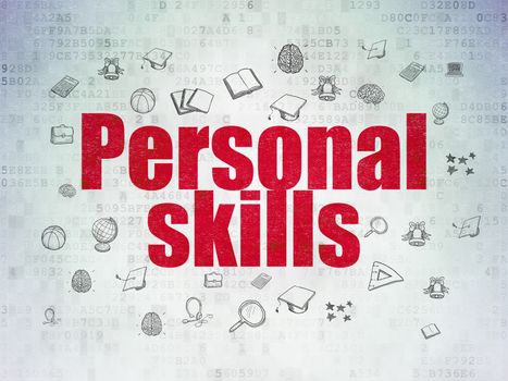 Education concept: Painted red text Personal Skills on Digital Data Paper background with  Hand Drawn Education Icons