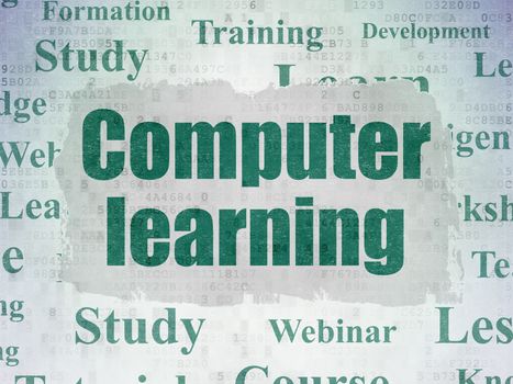 Studying concept: Painted green text Computer Learning on Digital Data Paper background with   Tag Cloud