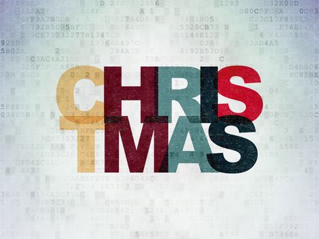 Holiday concept: Painted multicolor text Christmas on Digital Data Paper background