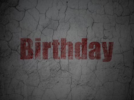 Holiday concept: Red Birthday on grunge textured concrete wall background