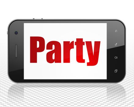 Entertainment, concept: Smartphone with red text Party on display, 3D rendering