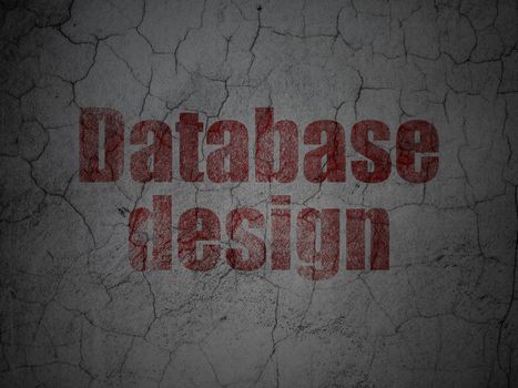 Software concept: Red Database Design on grunge textured concrete wall background