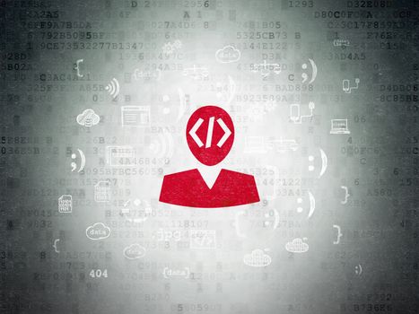 Programming concept: Painted red Programmer icon on Digital Data Paper background with  Hand Drawn Programming Icons