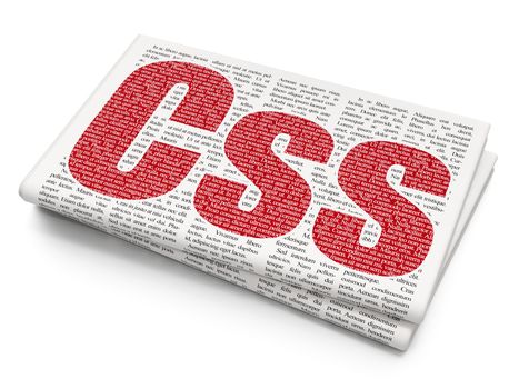 Database concept: Pixelated red text Css on Newspaper background, 3D rendering