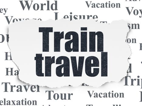 Travel concept: Painted black text Train Travel on Torn Paper background with  Tag Cloud