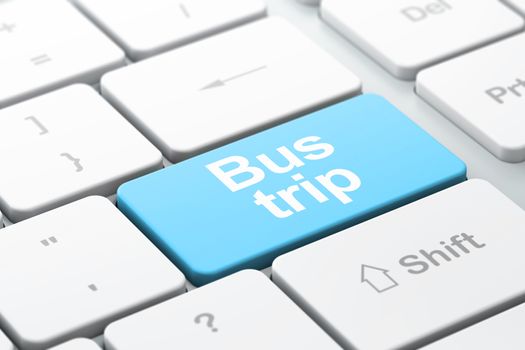 Tourism concept: computer keyboard with word Bus Trip, selected focus on enter button background, 3D rendering