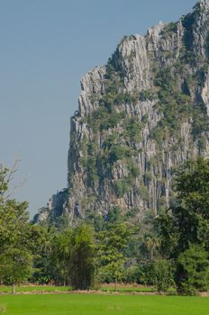 Kao Nor Kao Kawg is limestone mountain in Nakon sawan Province and have green paddy ,blue sky