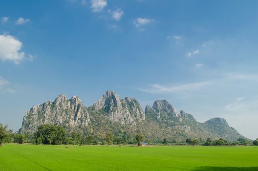 Kao Nor Kao Kawg is limestone mountain in Nakon sawan Province and have green paddy ,blue sky