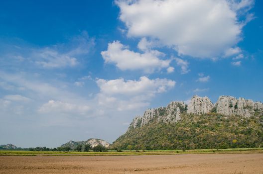 Kao Nor Kao Kawg is limestone mountain in Nakon sawan Province and have green paddy ,blue sky