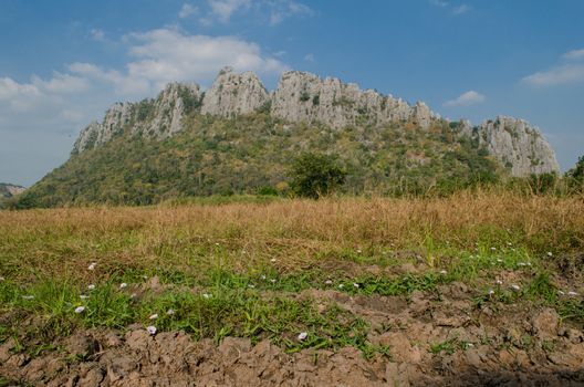 Kao Nor Kao Kawg is limestone mountain in Nakon sawan Province and have green paddy ,blue sky