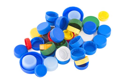 Plastic bottle caps isolated on white background