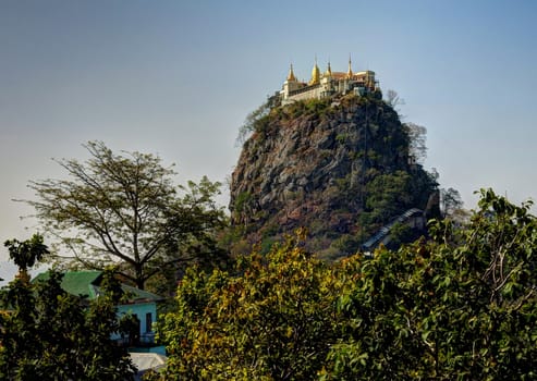 View of Popa mountain and monastery, Bagan region, Myanmar