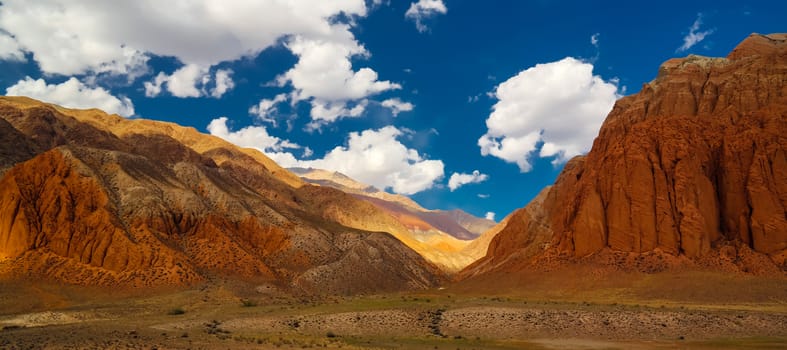 Landscape of colored mountain near Kokemeren river, Kyzyl-Oi, Kyrgyzstan