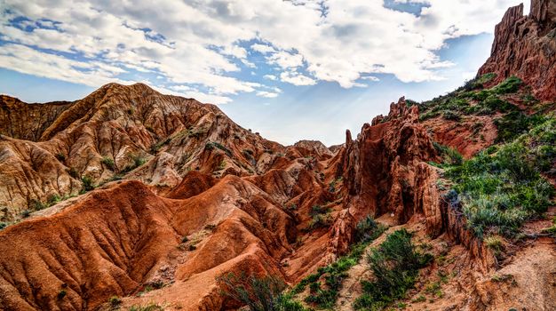 Panorama of Skazka aka Fairytale canyon, Issyk-Kul, Kyrgyzstan