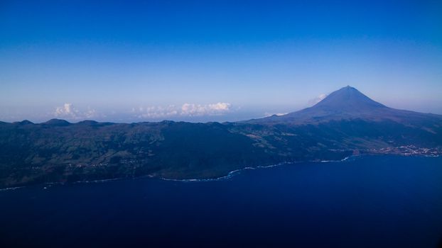 Aerial view to Pico volcano and island Azores,Portugal