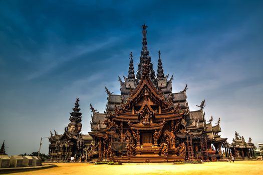 Exterior view of Sanctuary of Truth in Pattaya, Thailand