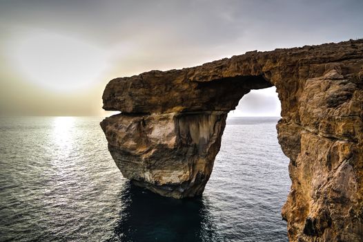 Sea view to Azure window natural arch, now vanished, Gozo island Malta