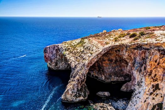 Panorama view to Blue Wall and Grotto cliffs, Malta