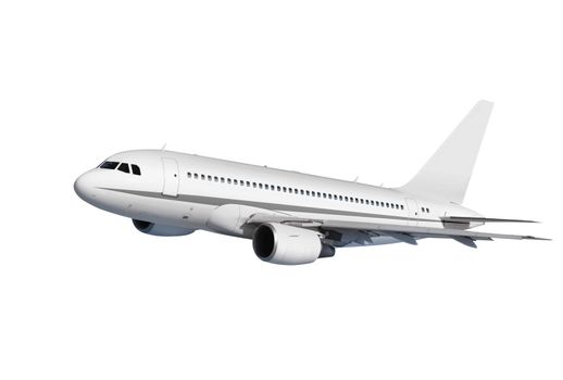 commercial airplane on white background with path