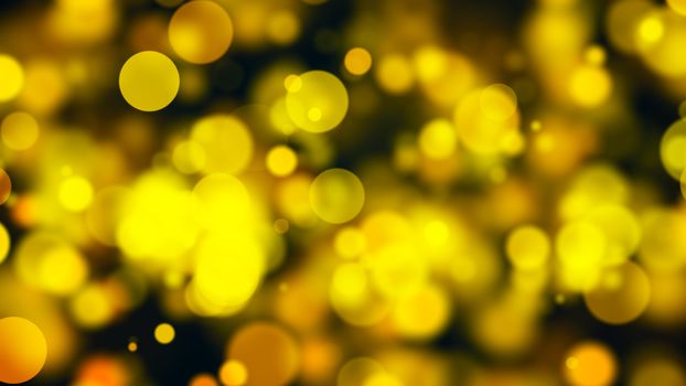 Abstract gold bokeh with black background. 3d rendering