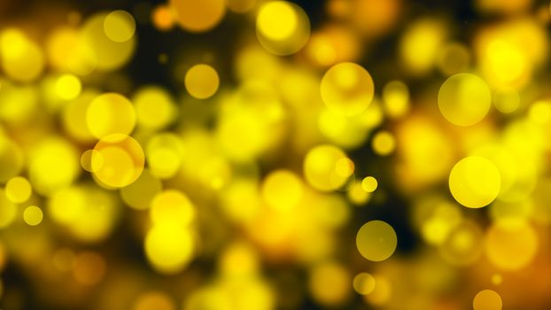 Abstract gold bokeh with black background. 3d rendering