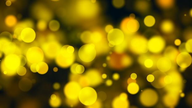Abstract gold bokeh with black background. 3d rendering