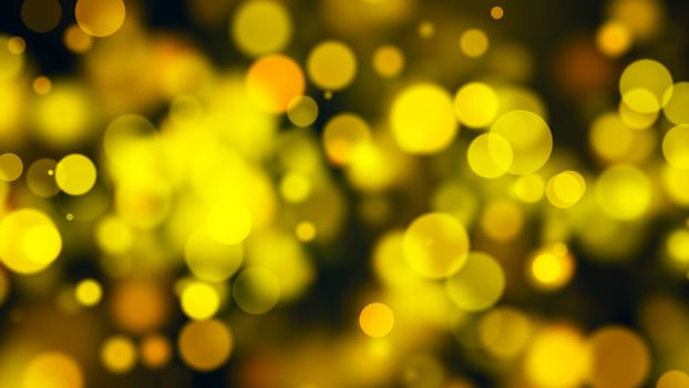 Abstract gold bokeh with black background. 3d rendering