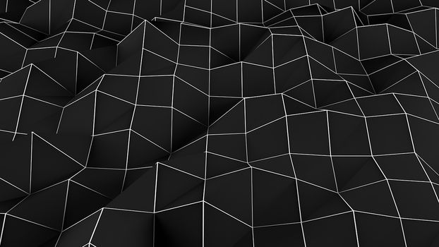 Black abstract polygonal background. Digital illustration. 3d rendering