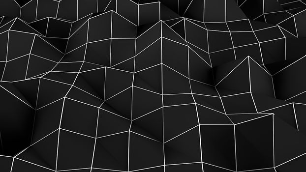 Black abstract polygonal background. Digital illustration. 3d rendering