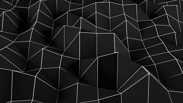 Black abstract polygonal background. Digital illustration. 3d rendering