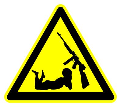 Concept and warning sign of securing firearms from little hands