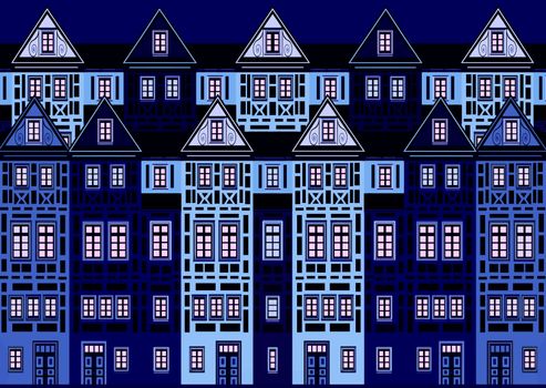 Row of historic Art Nouveau Buildings, horizontally seamless tileable