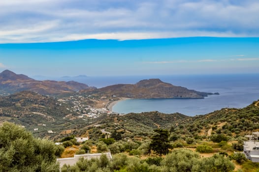 levated view of the city and beach of Plakias in the south of Crete