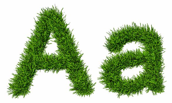 Letter of grass alphabet. Grass letter A, upper and lowercase. Isolated on white background. 3d illustration