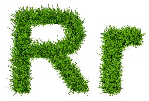 Letter of grass alphabet. Grass letter R, upper and lowercase. Isolated on white background. 3d illustration