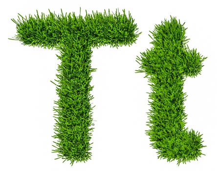 Letter of grass alphabet. Grass letter T, upper and lowercase. Isolated on white background. 3d illustration