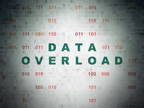 Data concept: Painted green text Data Overload on Digital Data Paper background with Binary Code