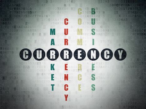 Banking concept: Painted black word Currency in solving Crossword Puzzle on Digital Data Paper background
