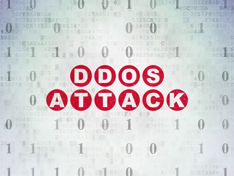 Privacy concept: Painted red text DDOS Attack on Digital Data Paper background with Binary Code