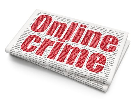 Protection concept: Pixelated red text Online Crime on Newspaper background, 3D rendering