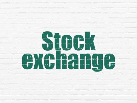 Finance concept: Painted green text Stock Exchange on White Brick wall background